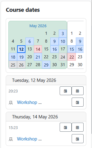 Course Control Hub: Course dates